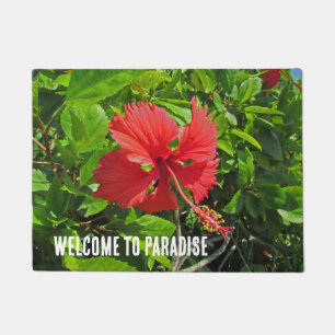 Welcome To Paradise Tropical Flower Beach House Doormat