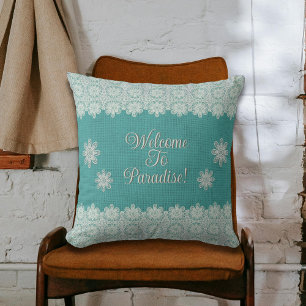 Welcome to Paradise vintage rustic Throw Pillow