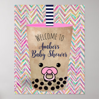 Welcome to Pink Boba Tea Inspired Baby Shower Poster