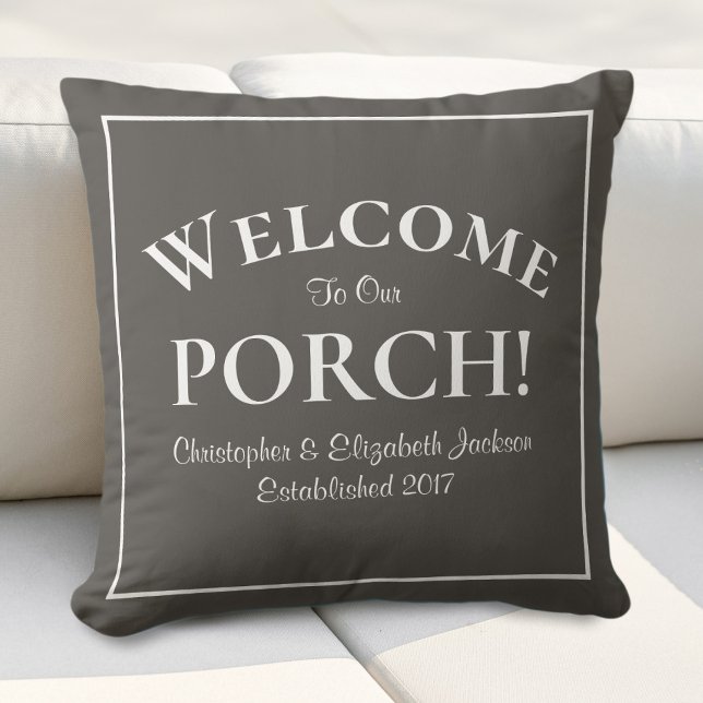 Welcome to Porch Custom Family Names Modern Brown Cushion (Welcome to Porch Custom Family Names Modern Brown Throw Pillow)
