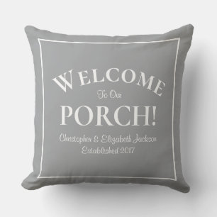 Welcome to Porch Custom Family Names Year Modern Cushion
