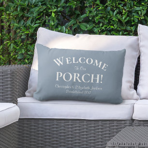 Welcome to Porch Custom Family Trendy Dusty Blue Lumbar Cushion