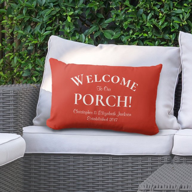 Welcome to Porch Custom Family Trendy Red Lumbar Cushion (Creator Uploaded)