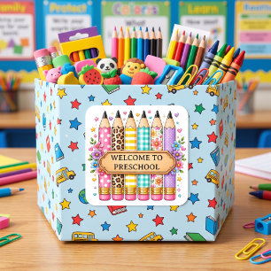 Welcome to Preschool Cartoon Pencil Square Sticker