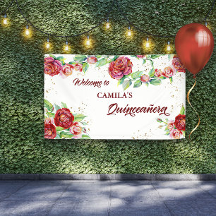 Welcome to Quinceanera Red Rose Floral Garland Banner
