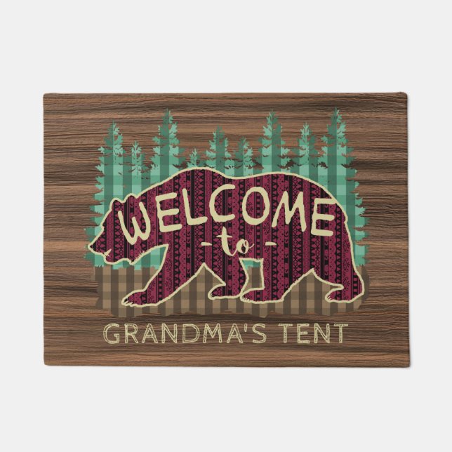 Welcome to rustic wood bear camping custom doormat (Front)