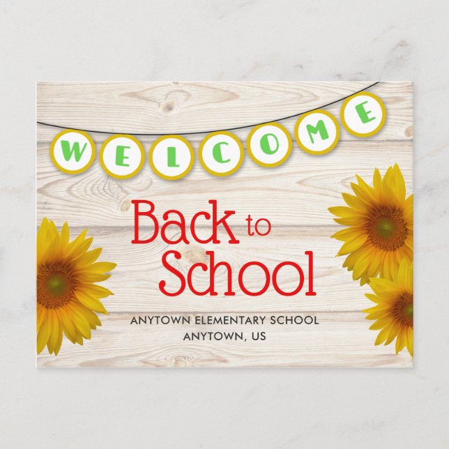 Welcome to School Yellow Daisies Rustic Postcard (Front)