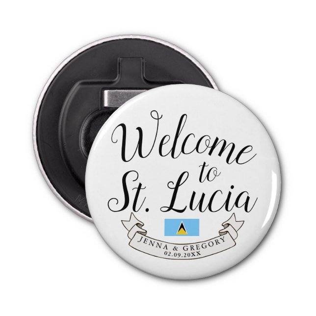 Welcome to St. Lucia | Destination Wedding Favour Bottle Opener (Front)