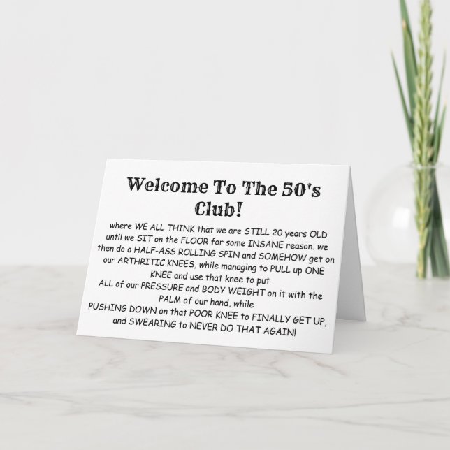 Welcome To The 50's Club, Happy Birthday Card (Front)