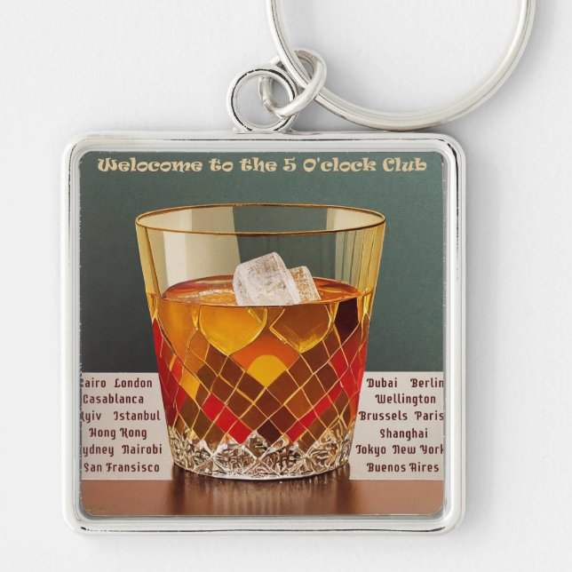 Welcome to the 5 O'clock Club Mid Century Design Key Ring (Front)