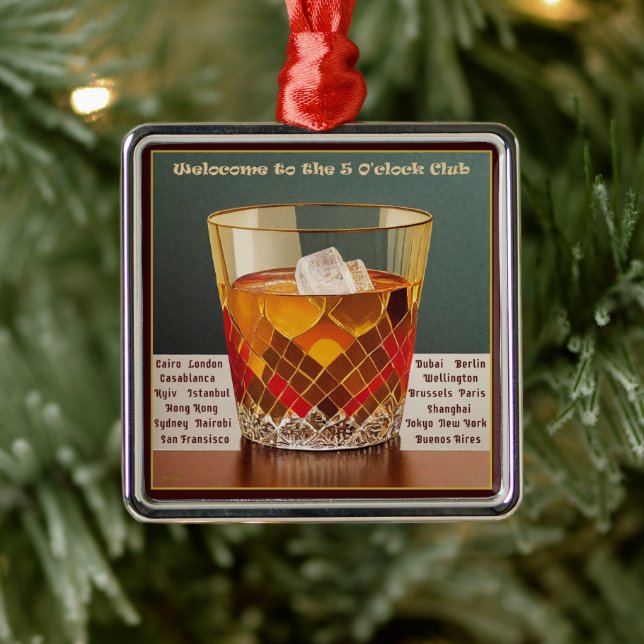 Welcome to the 5 O'clock Club Mid Century Design Metal Ornament (Tree)