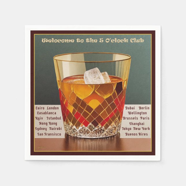 Welcome to the 5 O'clock Club Mid Century Design Napkin (Front)