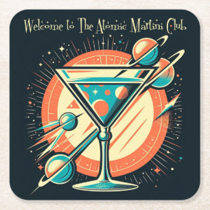 Welcome To The Atomic Martini Club Space Age Square Paper Coaster