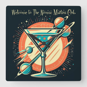 Welcome To The Atomic Martini Club Space Age Square Wall Clock