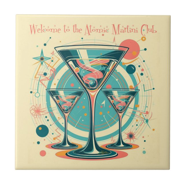 Welcome To The Atomic Martini Club Triple Play Ceramic Tile (Front)