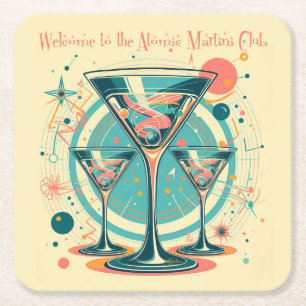 Welcome To The Atomic Martini Club Triple Play Square Paper Coaster