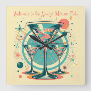 Welcome To The Atomic Martini Club Triple Play Square Wall Clock