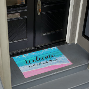 Welcome to the Beach House Pink Sand Beach Ocean Doormat