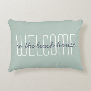 Welcome To The Beach House Quote Green Decorative Decorative Cushion