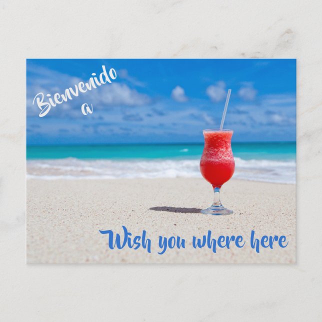 Welcome to the Beach Postcard with Red Tropical (Front)