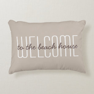 Welcome To The Beachhouse Quote Tan Decorative Cushion
