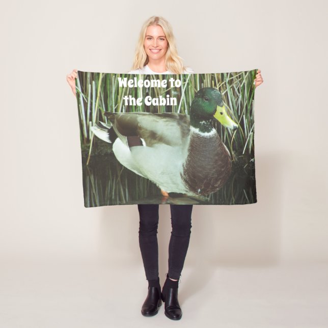 Welcome to the Cabin Mallard Duck Water Bird Fleece Blanket (In Situ)