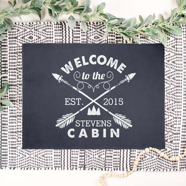 Welcome to the Cabin Personalised Doormat | Navy (Creator Uploaded)