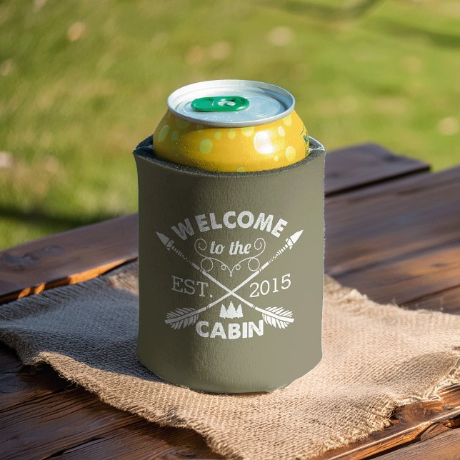 Welcome to the Cabin | Rustic Arrows Olive & White Can Cooler (Creator Uploaded)