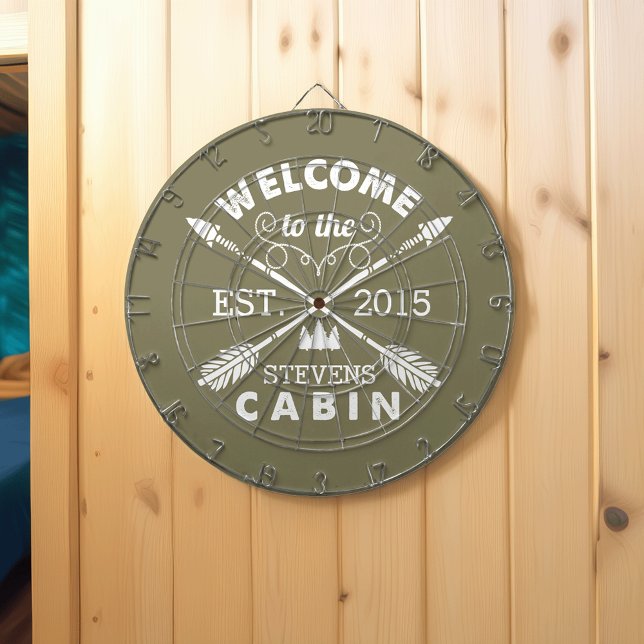 Welcome to the Cabin | Rustic Arrows Personalised Dartboard (Creator Uploaded)