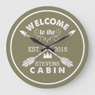 Welcome to the Cabin   Rustic Arrows & Pine Tree Large Clock