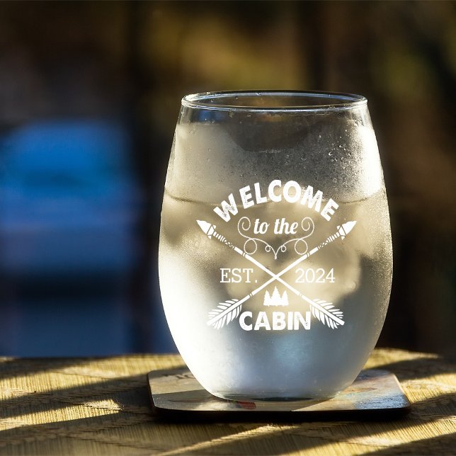 Welcome to the Cabin | Rustic Arrows Stemless Wine Glass (Creator Uploaded)