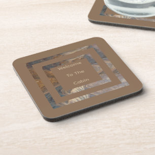 Welcome to the Cabin Rustic Woodgrain Lodge Coaster