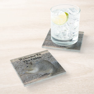 Welcome to the Cabin Squirrel Photo Animal Glass Coaster
