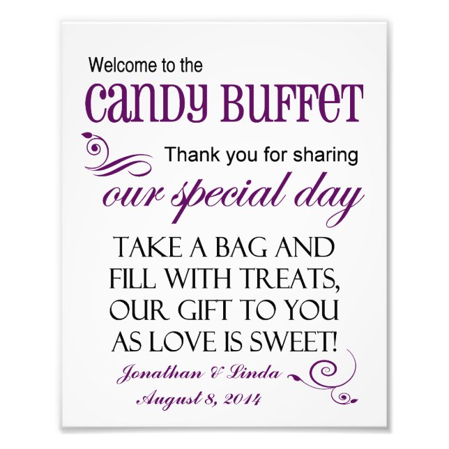 Welcome to the Candy Buffet Violet Wedding Sign (Front)