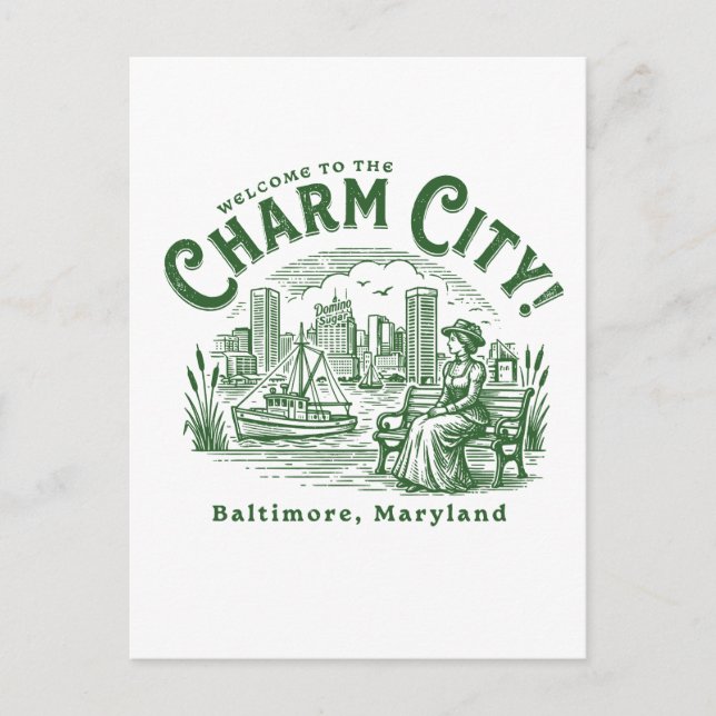 Welcome to the Charm City Baltimore City Maryland Postcard (Front)