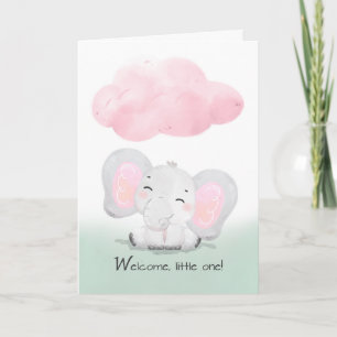 Welcome to the Family New Baby Girl Cute Elephant Card