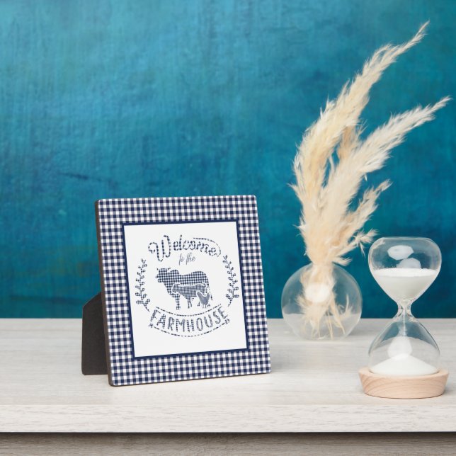 Welcome To The Farmhouse Blue Gingham Plaque (Insitu)