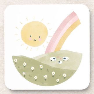 Welcome to the Flock Baby Shower Watercolor Lamb Coaster