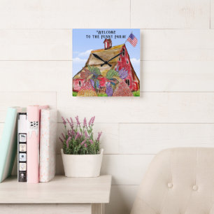 Welcome to the Funny Farm Chickens Square Wall Clock