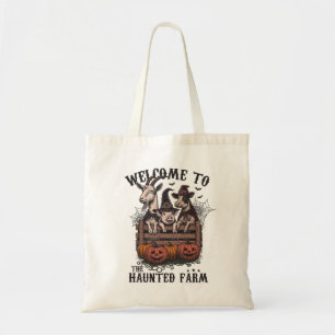 Welcome To The Haunted Farm Animals Halloween Tote Bag