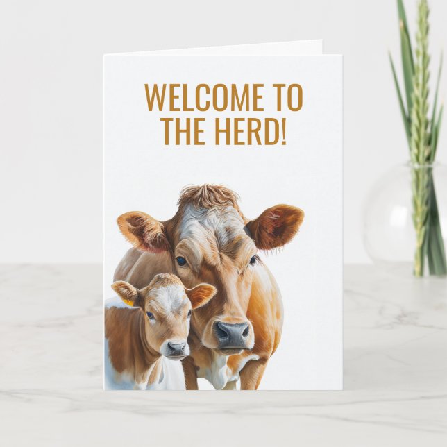 Welcome to the Herd Baby Shower Cow and Calf Card (Front)