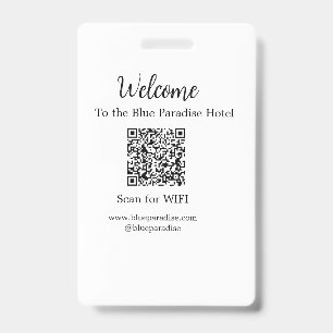 Welcome to the hotel restaurant villa scan QR WIFI ID Badge