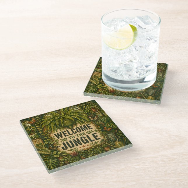Welcome To The Jungle Glass Coaster (Angled)