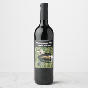 Welcome To The Lake Grebe Water Reflection Guest Wine Label