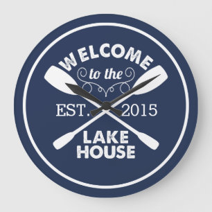 Welcome to the Lake House   Canoe Paddles Large Clock