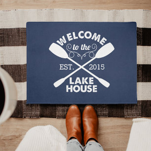 Welcome to the Lake House   Navy & White Paddles Doormat