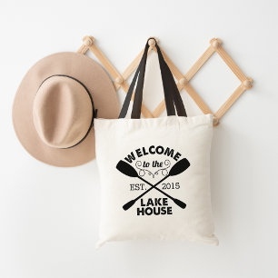 Welcome to the Lake House Rustic Canoe Paddles Tote Bag
