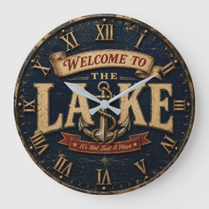 Welcome to the Lake House Rustic Vintage Nautical  Large Clock