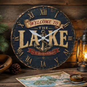 Welcome to the Lake House Rustic Vintage Nautical Large Clock