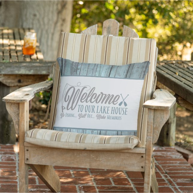 welcome to the lake house word art Throw Pillow (Chair)